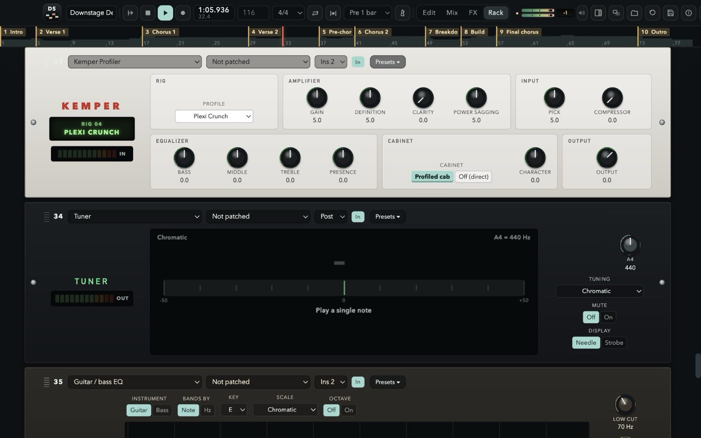 Kemper Profiler, the tuner and the guitar and bass EQ
