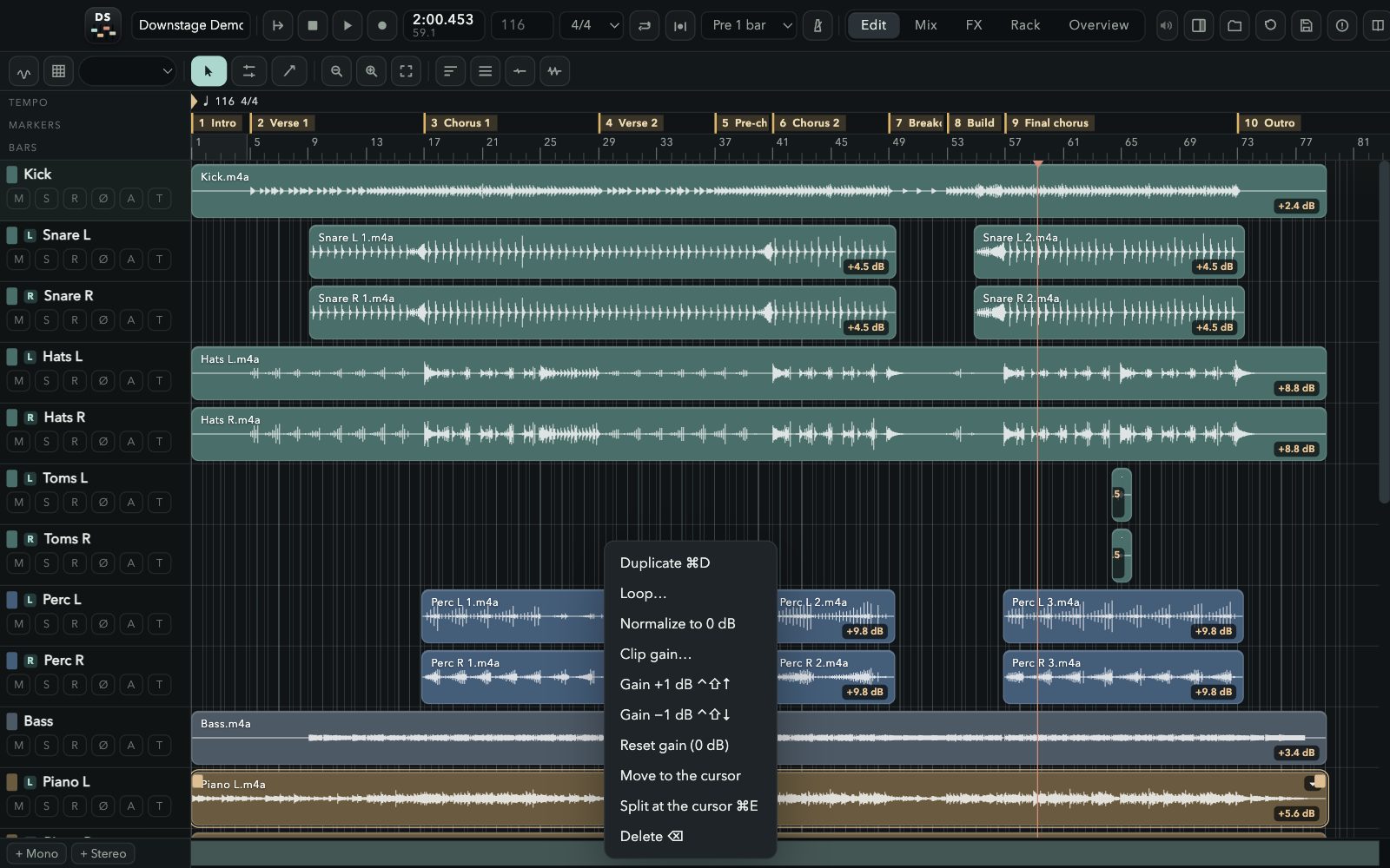 Clips: duplicar, loop, normalizar, ganho